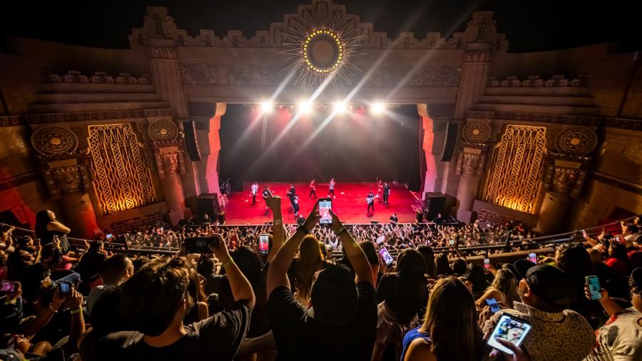 mid performance at the Aztec Theatre