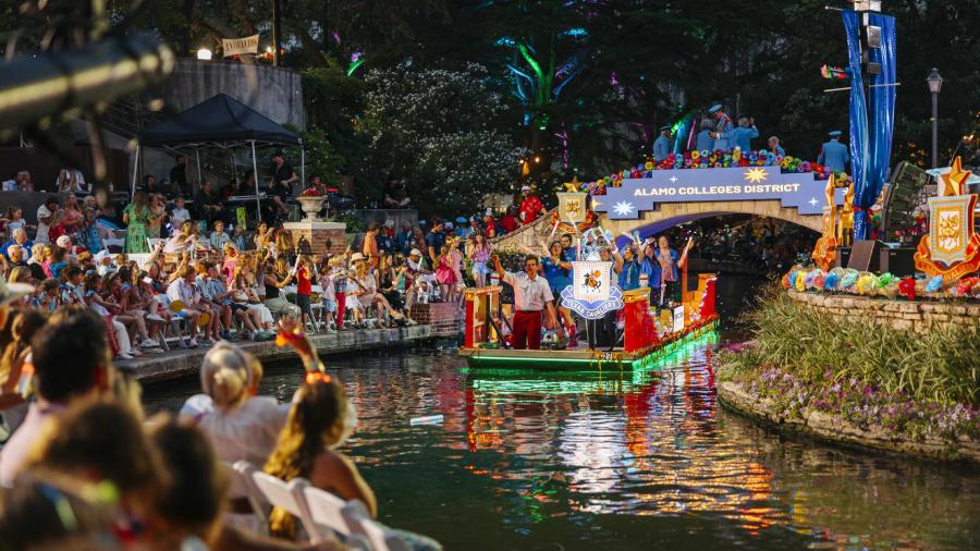 River parade at San Antonio River Walk during Fiesta.