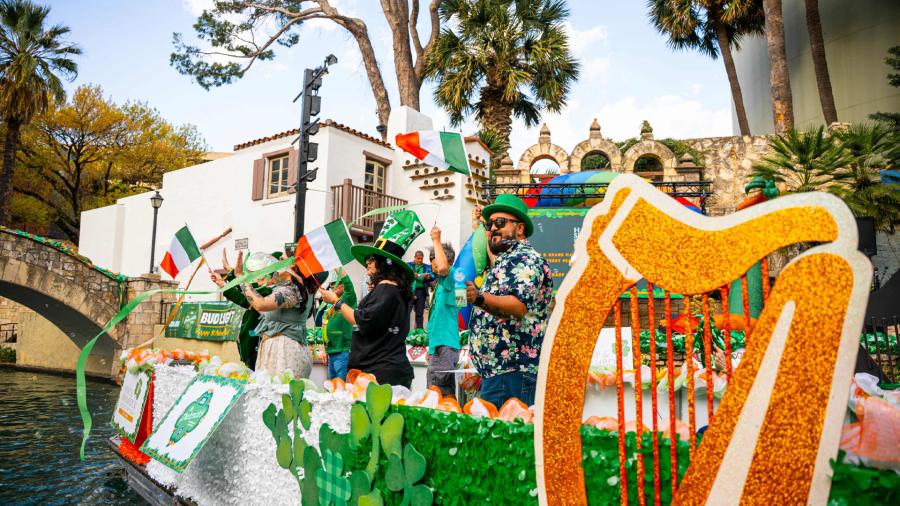 River float at St. Patrick's Parade in San Antonio.