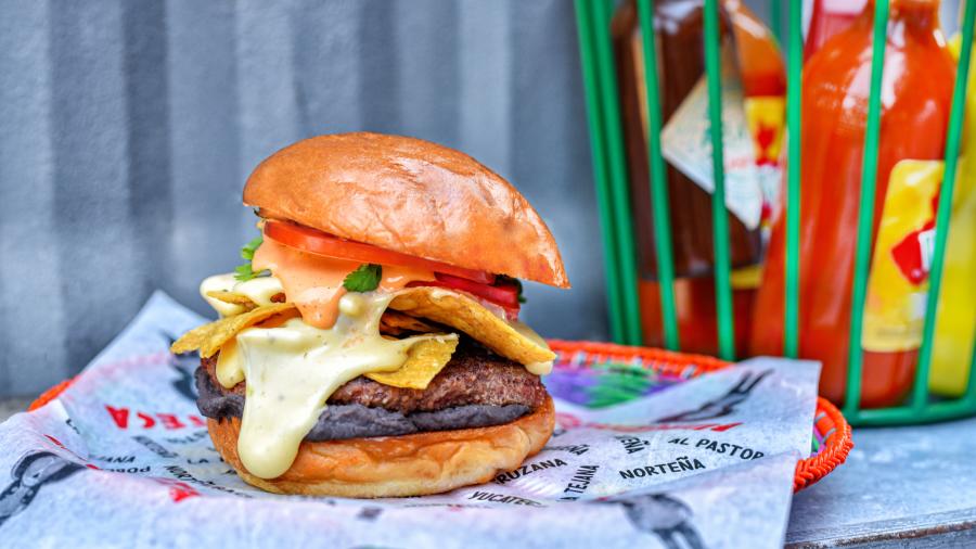 Loaded hamburger with melted cheese