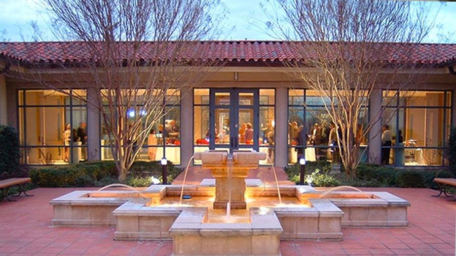 Exterior view of building with water fountain