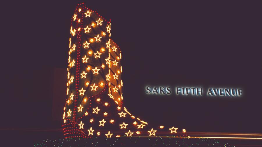 Giant boots sculpture lit with star lights