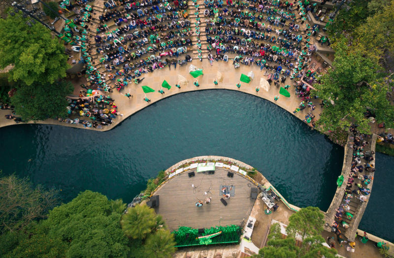 Overhead shot of St. Patricks River Parade