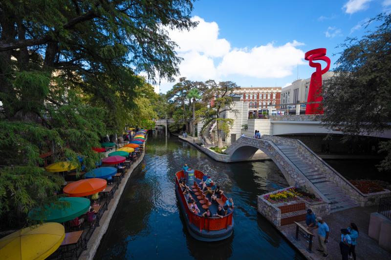 River barge floating on River Walk