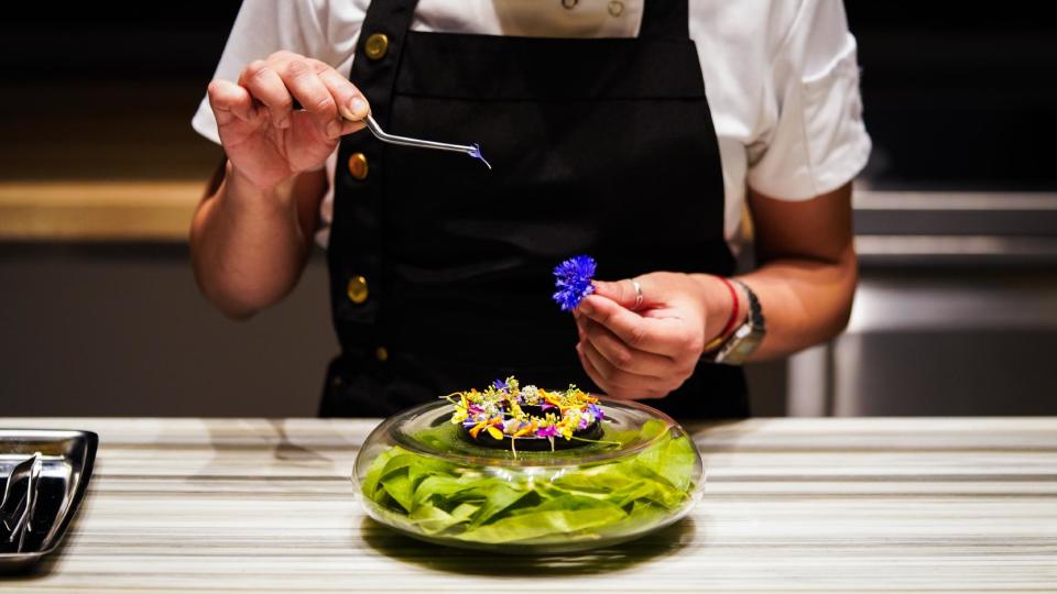 Chef preparing dessert at Nicosi.