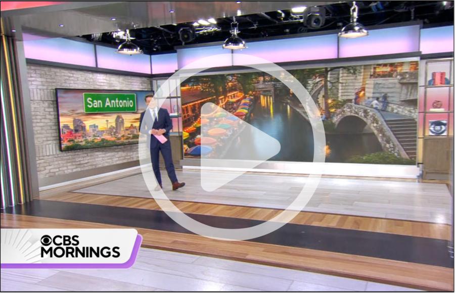 Screen still of CBS Morning show with San Antonio photo in background