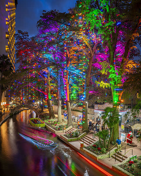 San Antonio River Walk during the Holidays with Holiday Lights
