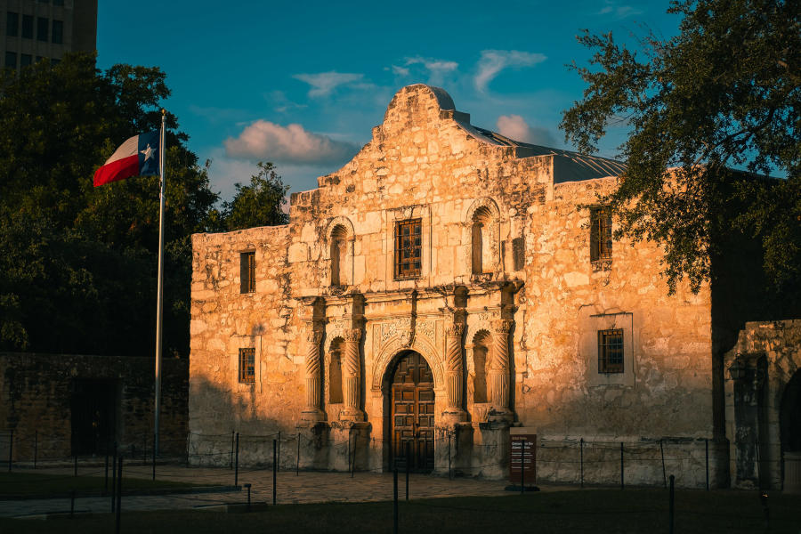 Front of the Alamo during Sunset