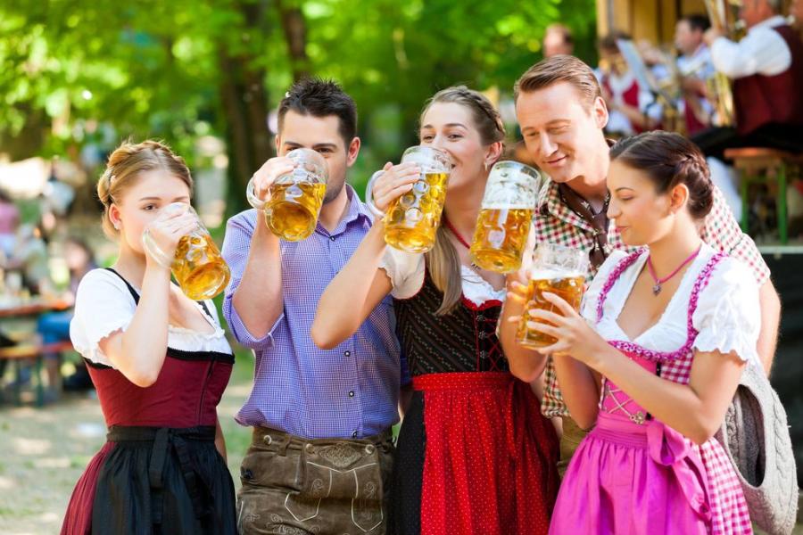 People enjoying beer at Oktoberfest