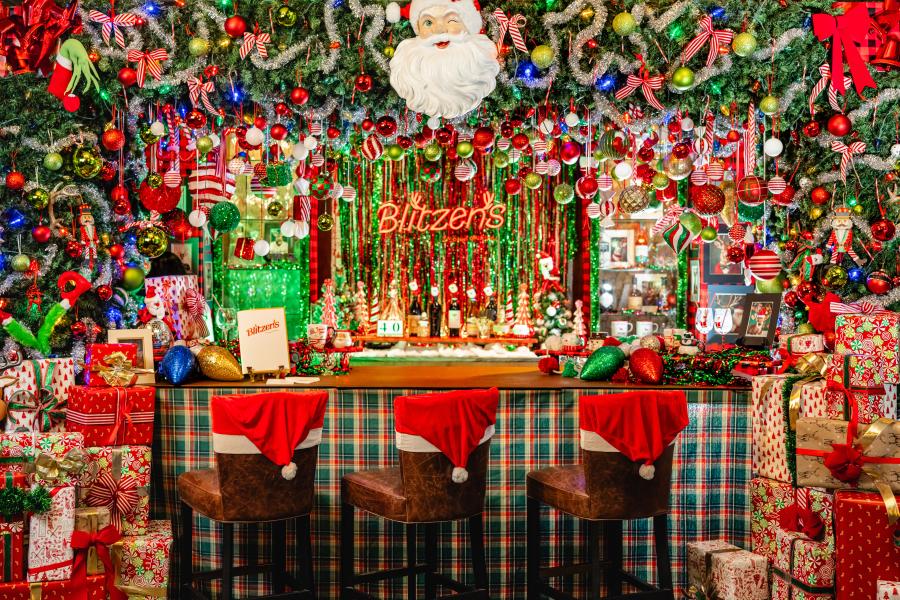 colorful bar decorated for christmas