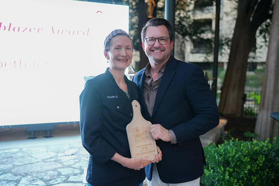 Chef Elizabeth Johnson from San Antonio's Pharm Table accepting an award