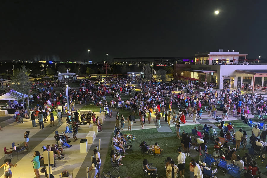 Overhead view of crowd in open area