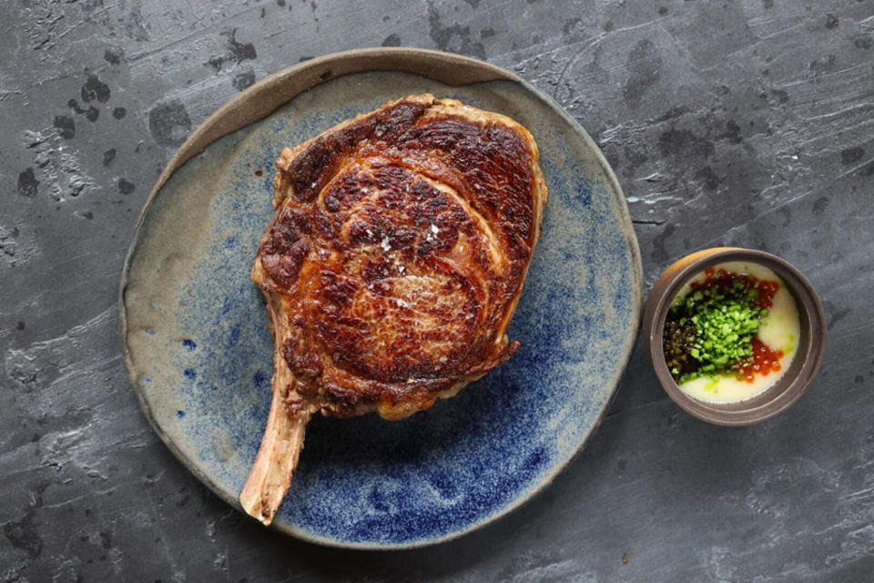 Overhead view of meat with sauce