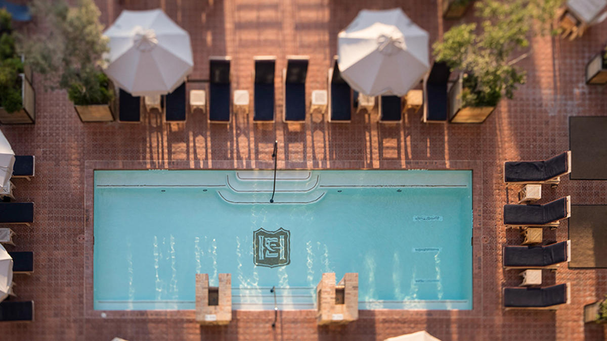 Overhead view of hotel pool
