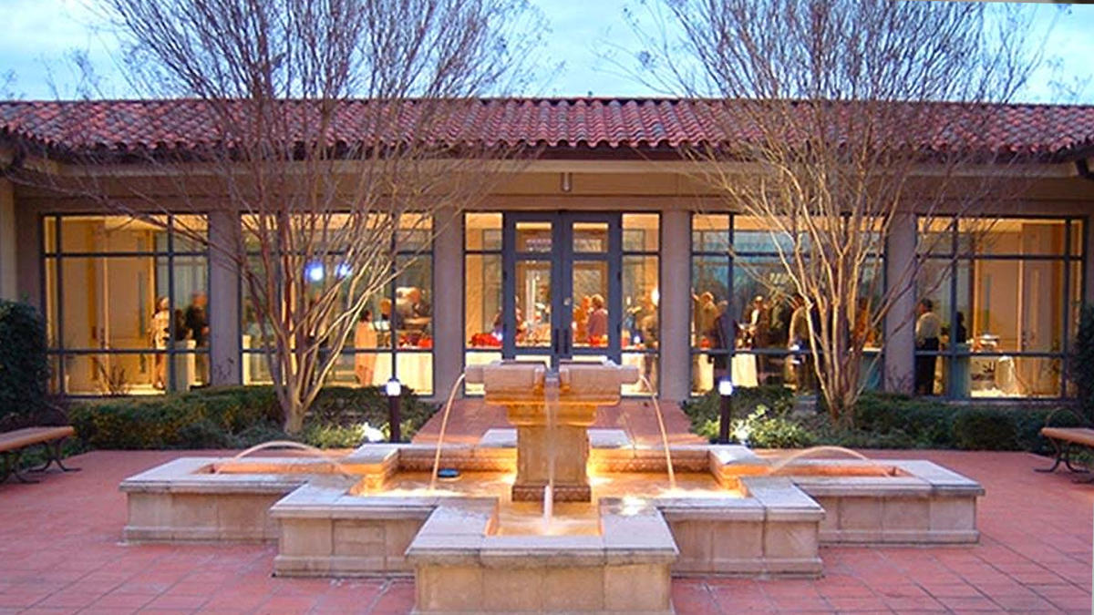 Exterior view of building with water fountain