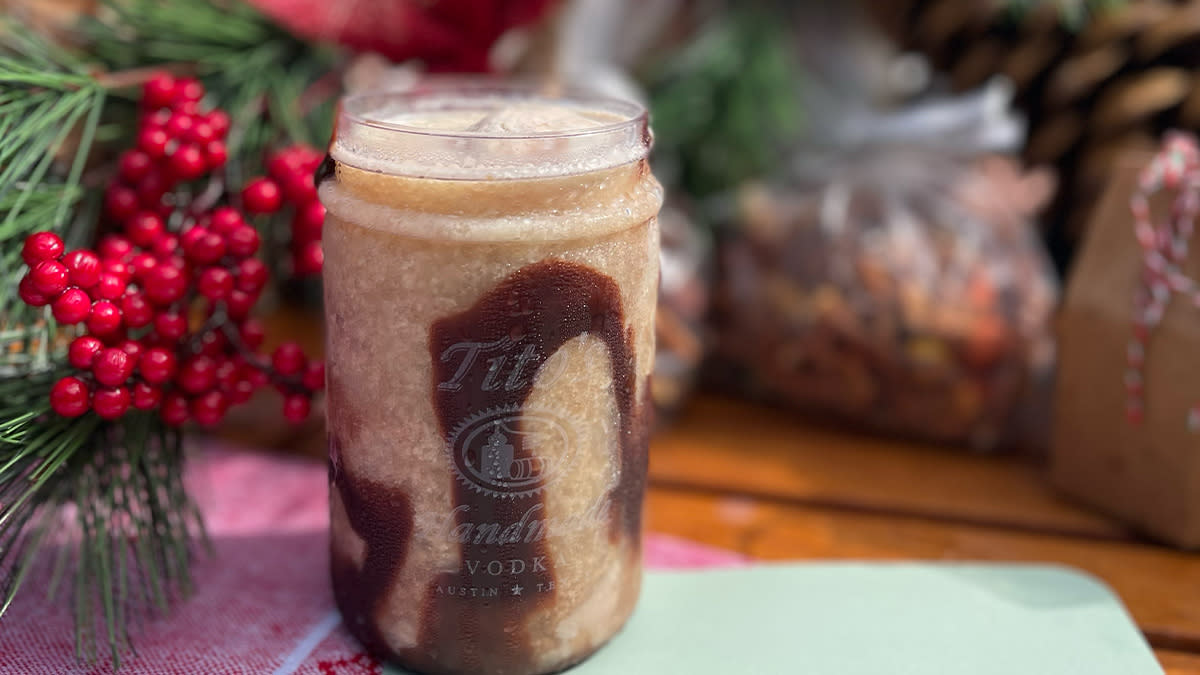 Chocolate drink near holly berries