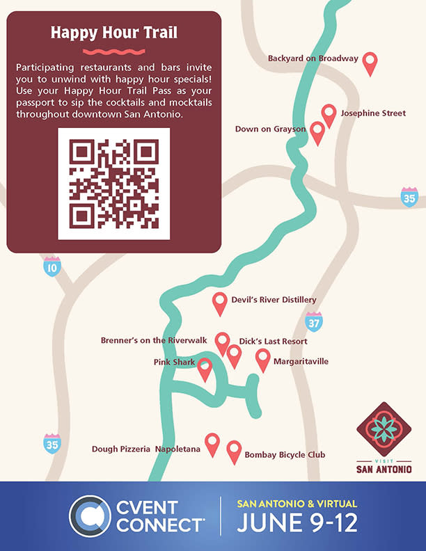 Graphic of map of participating happy hour locations.
