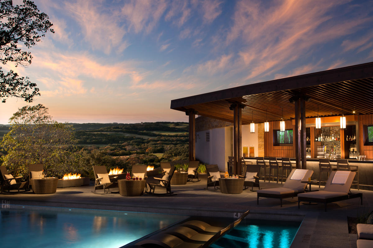 poolside bar during sunset