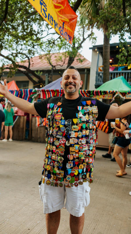Man wearing Fiesta Medals at Fiesta San Antonio.