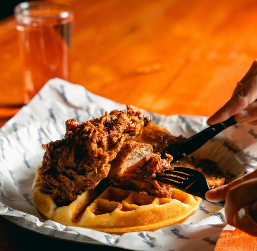 Chicken and Waffles at Backyard on Broadway