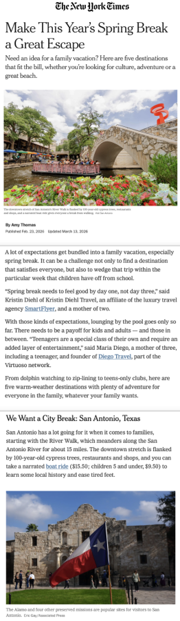 New York Times San Antonio Article for Spring Break
