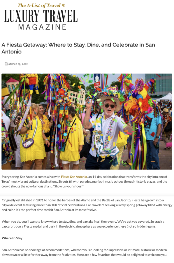 Luxury Travel Magazine San Antonio Article for Fiesta