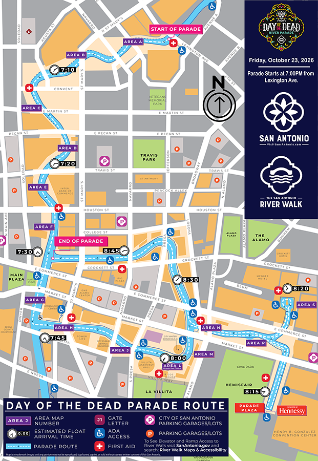 map of 2026 Day of the Dead River Parade