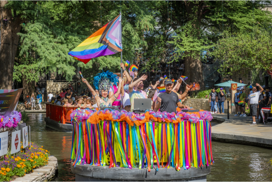 River barge filled with people celebrating