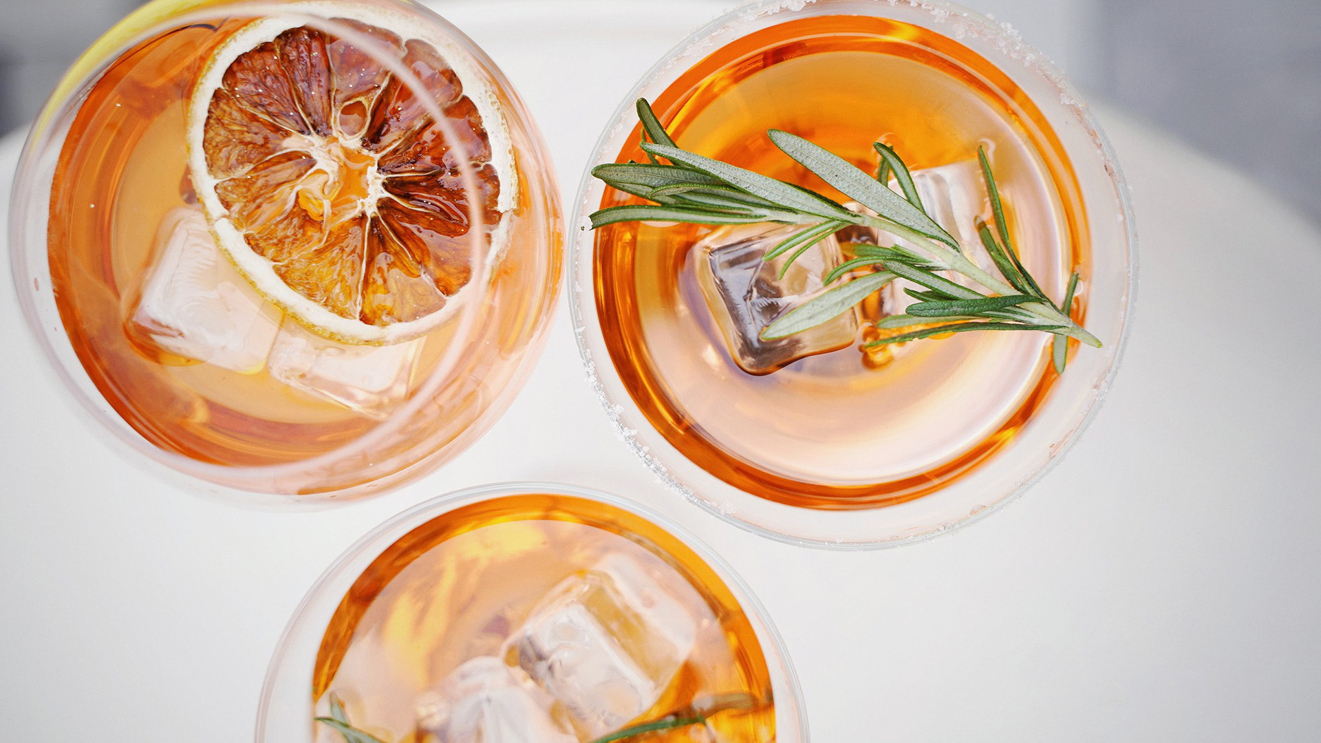 Overhead view of drink spread.