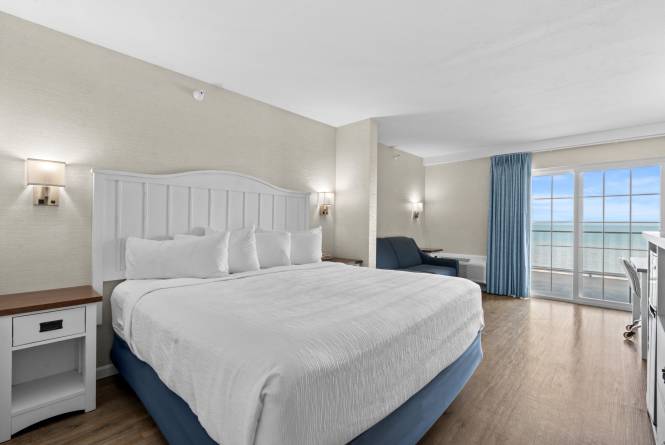 King room with sleeper sofa. Waterfront view.