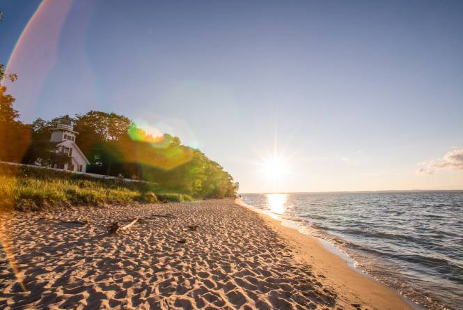 Sunny picture of Old Mission State Park and Lighthouse