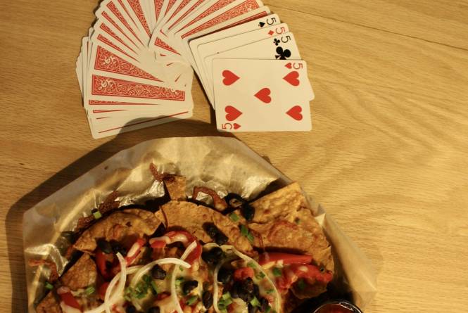Right Bower Cards, drink, dish