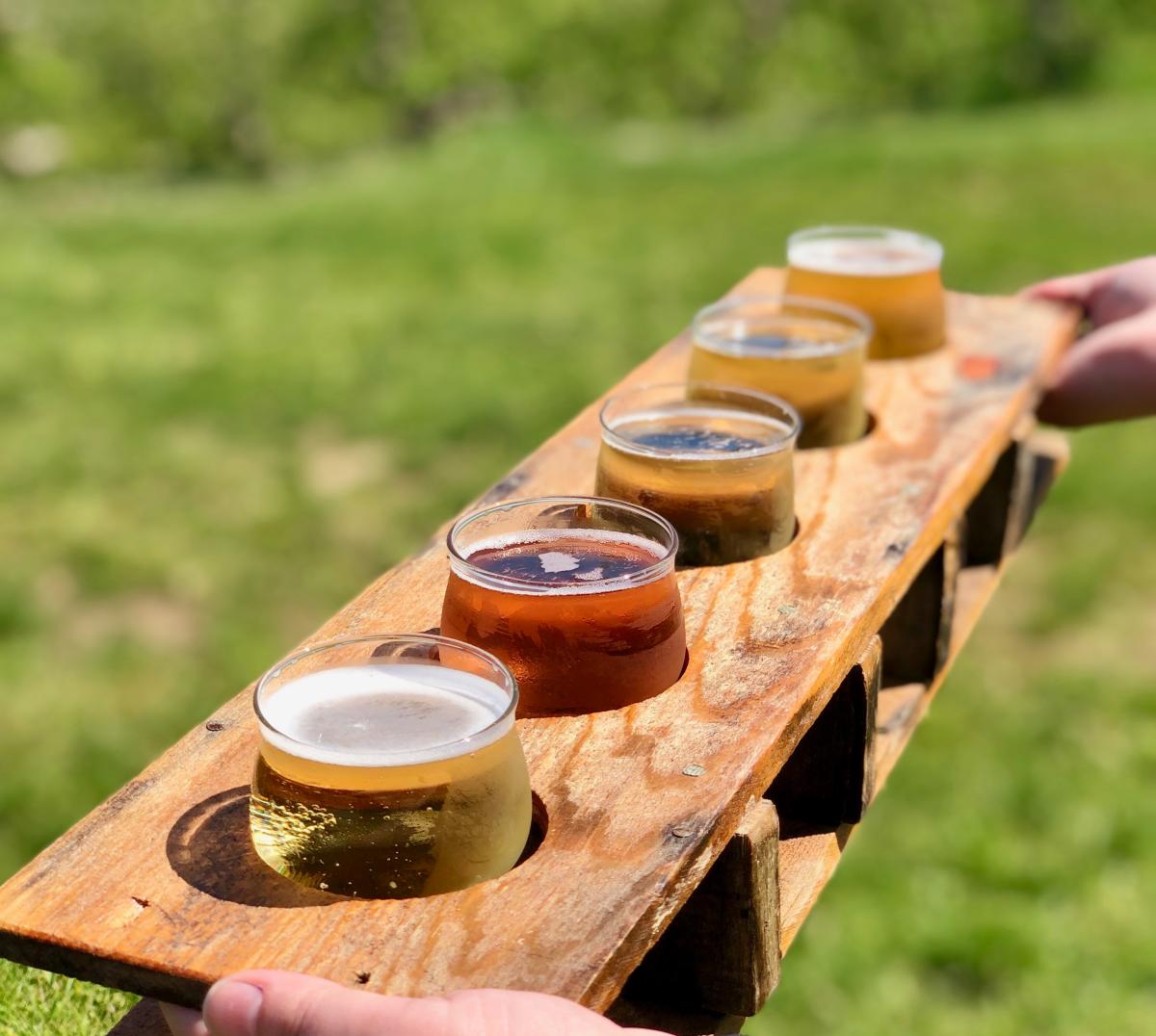 A flight of beverages from Townline Cider in Williamsburg, MI