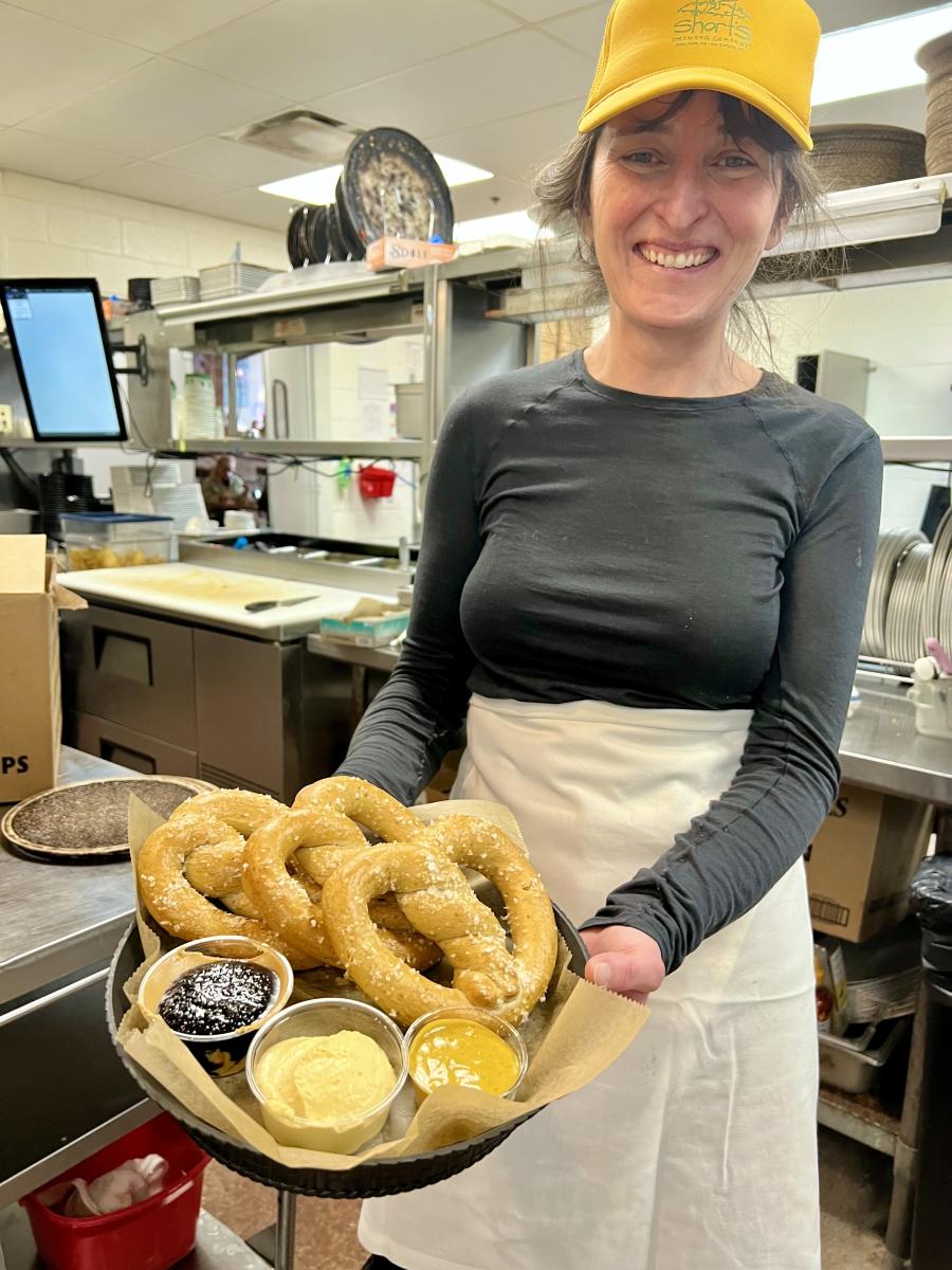 Leah Short with homemade Pretzel's