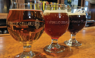 Three different ciders in glasses at St. Ambrose Cellars in Benzie County, MI