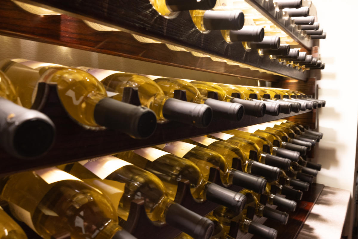 Wine bottles on a display at Chateau Chantal Winery