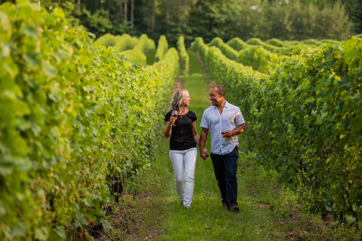 Sipping Wine at Bowers Harbor Vineyards