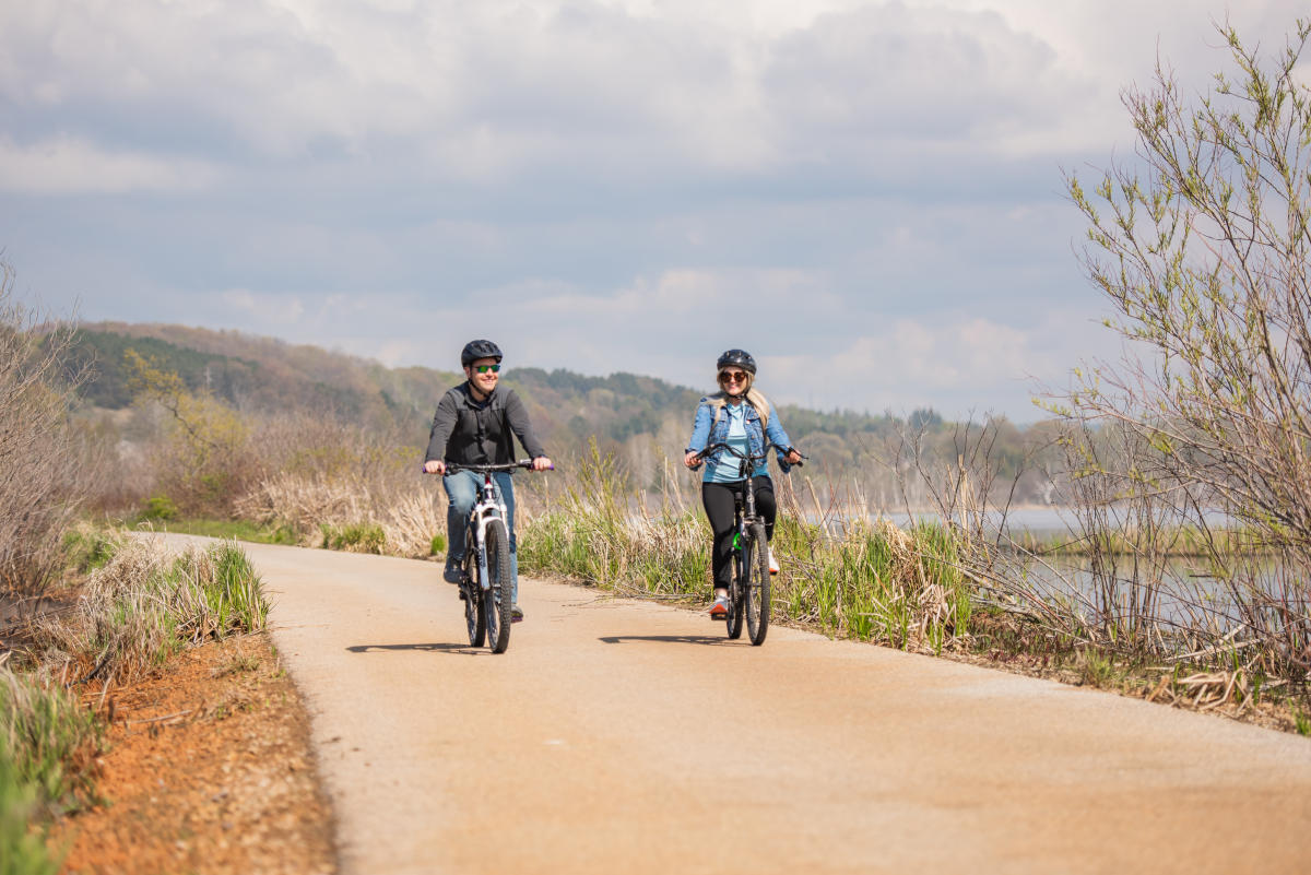 Couple Biking at Point Betsie Trail