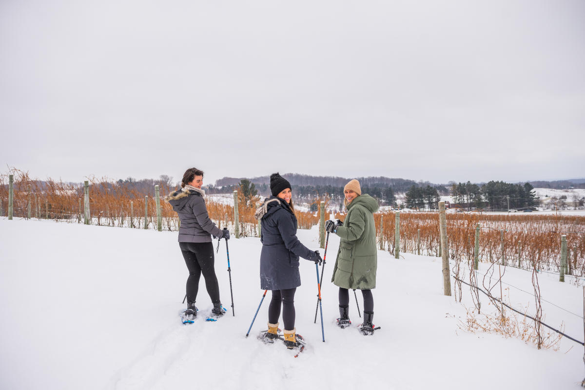 Women Snowshoeing at Winery