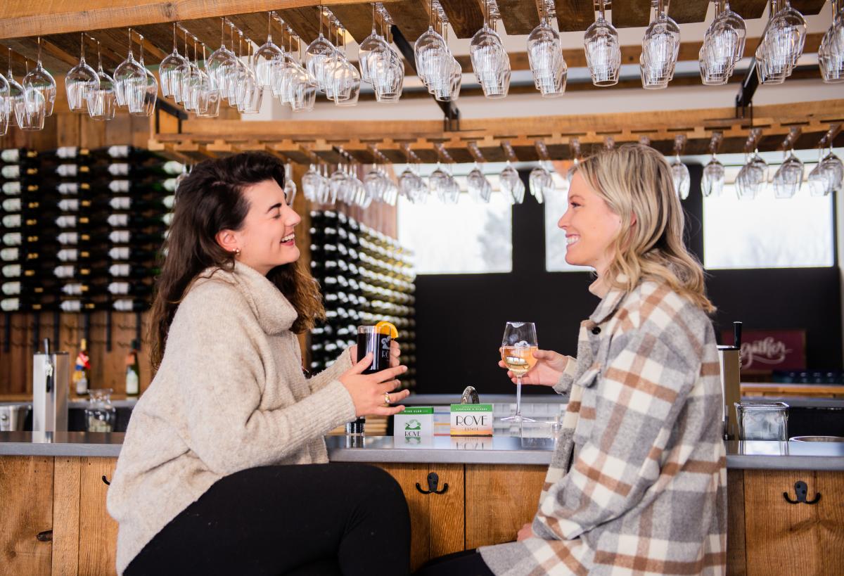 Sampling wine at Rove Estate