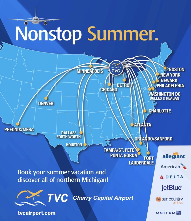 TVC non-stop flights map