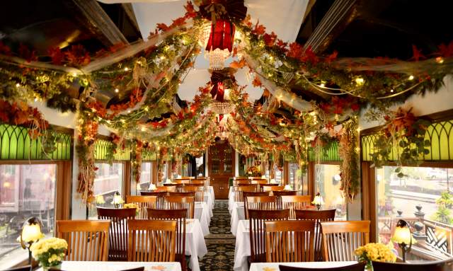 A Train Car With Holiday Decorations