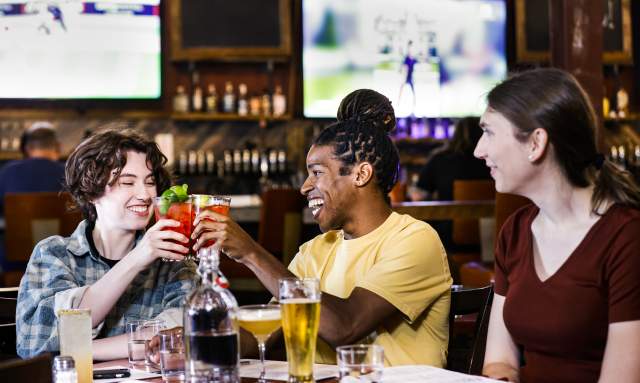 Group of friends has drinks