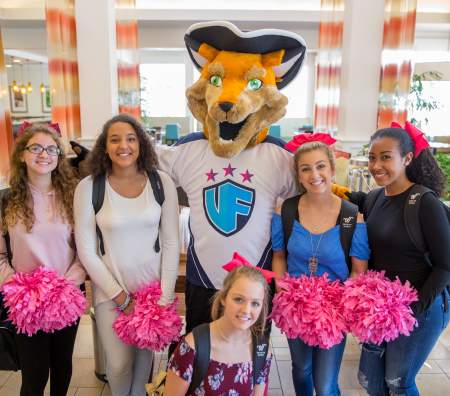 Cheerleaders with Monty at Hotel