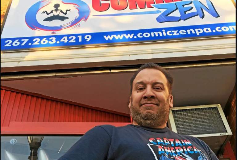 Tim Hershey outside of Comic Zen
