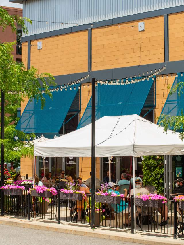 Outdoor dining during the Green Phase of COVID 19 July 2020 at the KOP Town Center