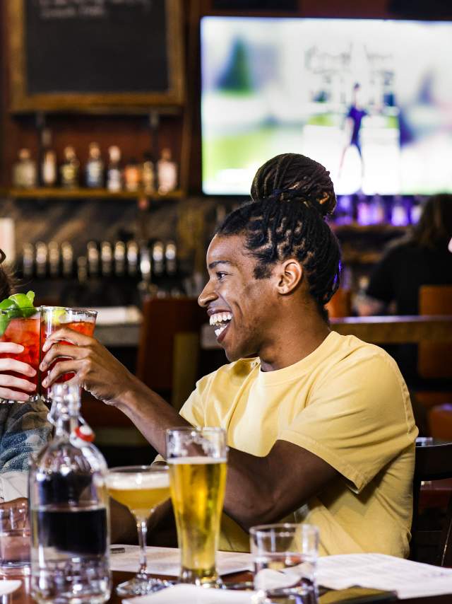 Group of friends has drinks