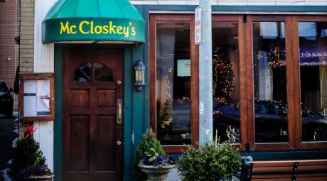 Exterior view of the front of McCloskey's Tavern in Ardmore, PA.