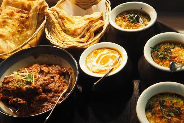 Plated meals and bread at Everest Indian Cuisine in Huntingdon Valley