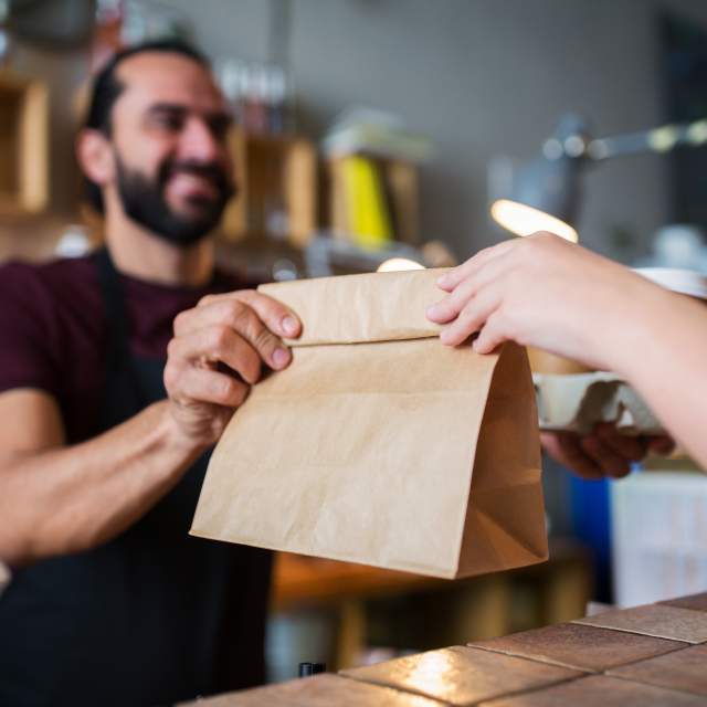 Takeout bag from Irving Restaurants